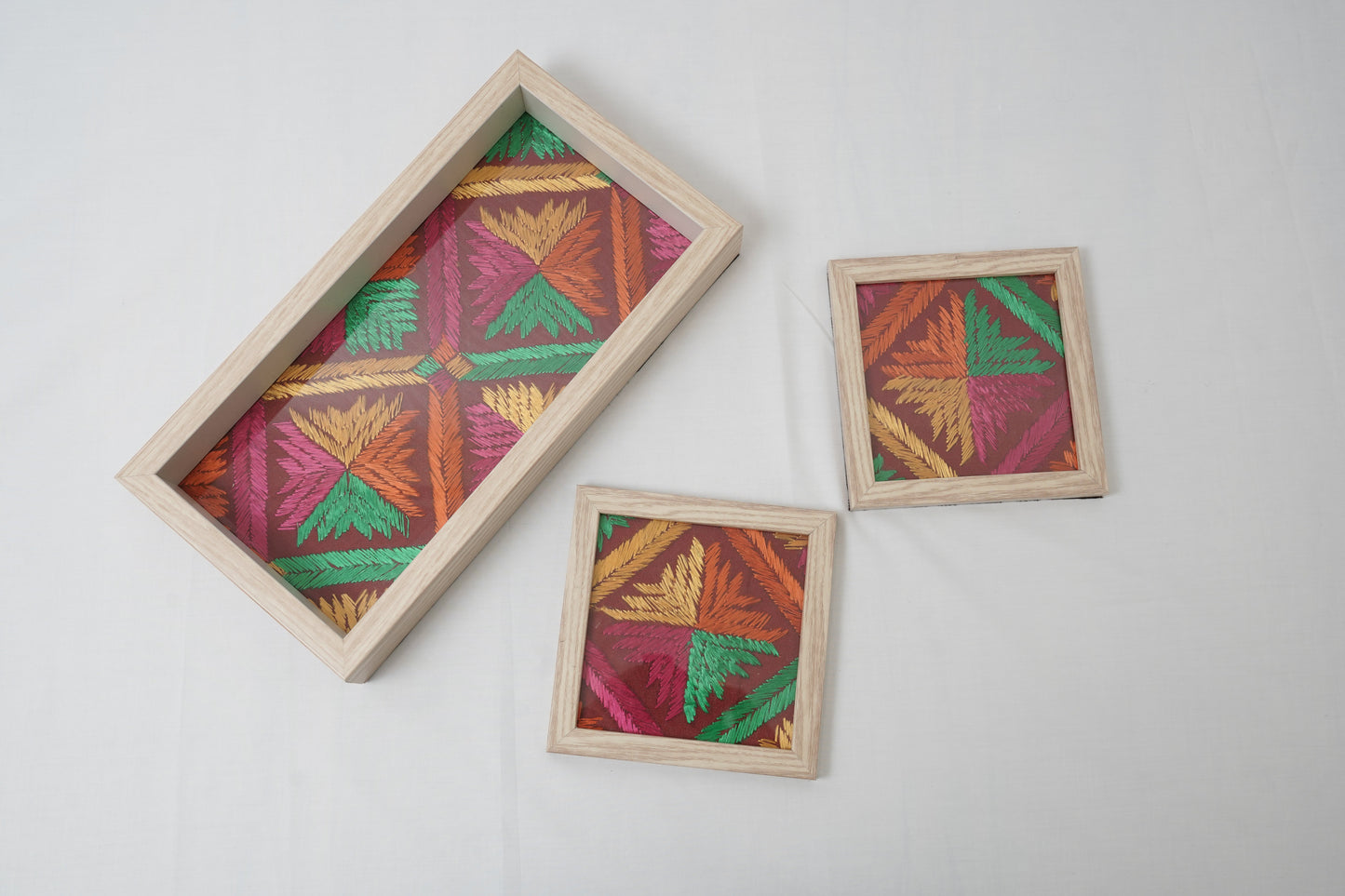 PHULKARI TRAY WITH COASTERS – HERITAGE IN EVERY THREAD - SRI ASDHUJ