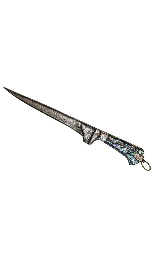 Damascus Peshkabz with Abalone handle and Silver work - SRI ASDHUJ