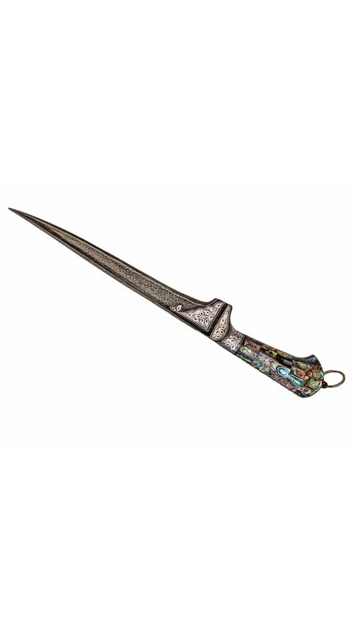 Damascus Peshkabz with Abalone handle and Silver work - SRI ASDHUJ