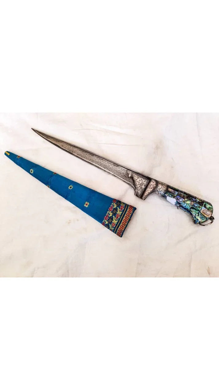 Damascus Peshkabz with Abalone handle and Silver work - SRI ASDHUJ
