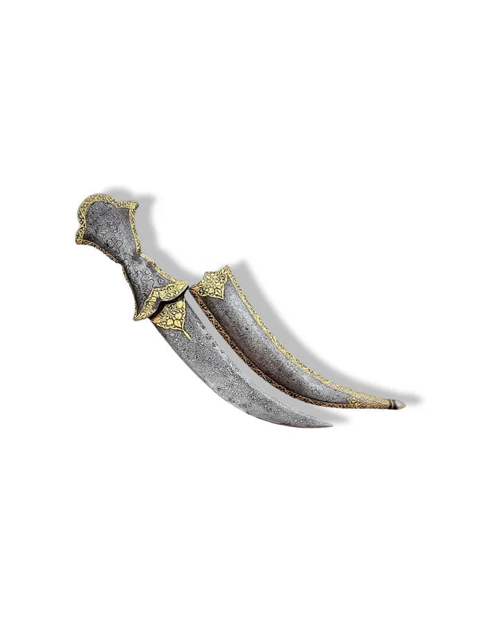 Damascus Steel Dagger with Gold Damascened Sheath and Hilt - SRI ASDHUJ