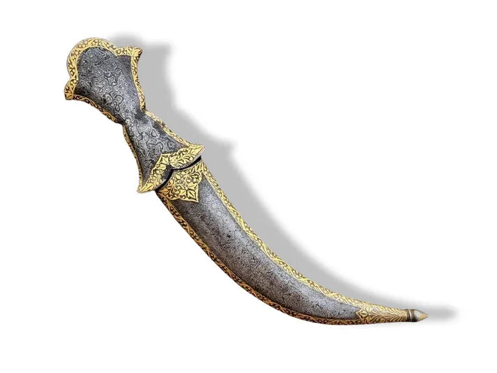 Damascus Steel Dagger with Gold Damascened Sheath and Hilt - SRI ASDHUJ