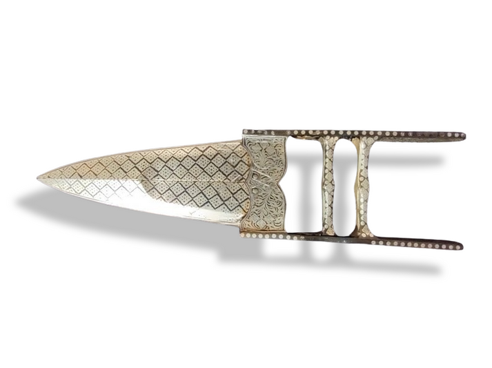 Scissor Katar with Silver Koftgari work and Damascus blade - SRI ASDHUJ