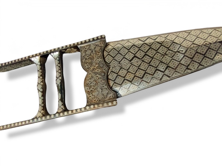 Scissor Katar with Silver Koftgari work and Damascus blade - SRI ASDHUJ